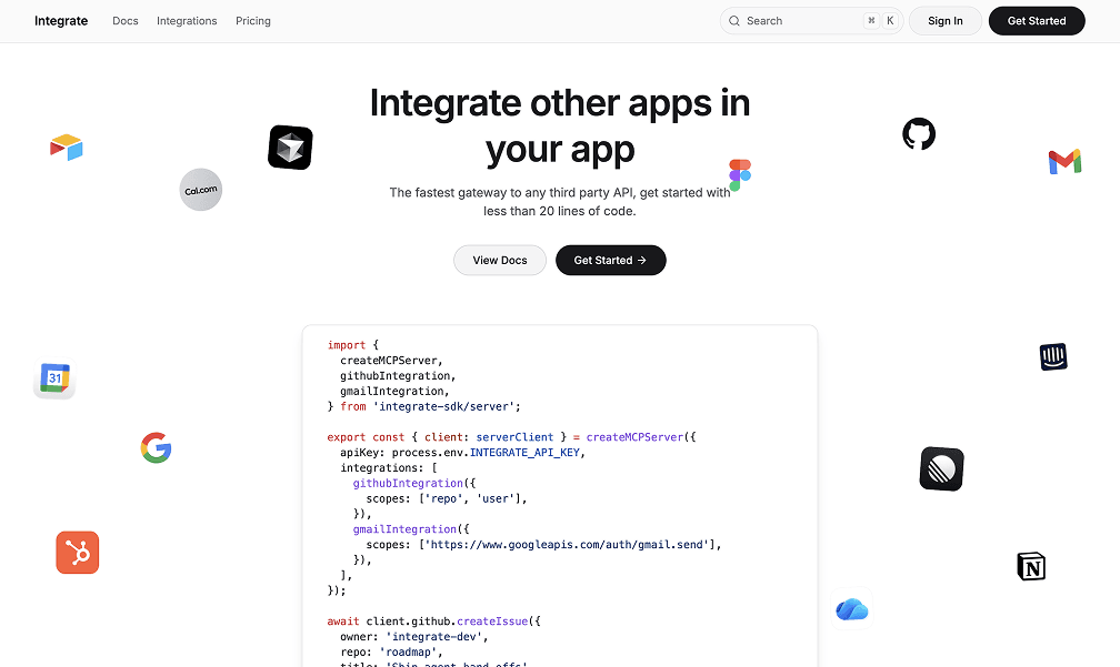 Screenshot of Integrate - The fastest gateway to any third-party API project