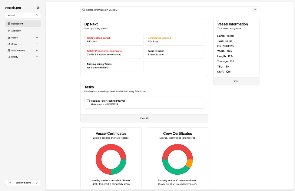 Screenshot of Vesselspro - AI Powered vessel tracking and management system project