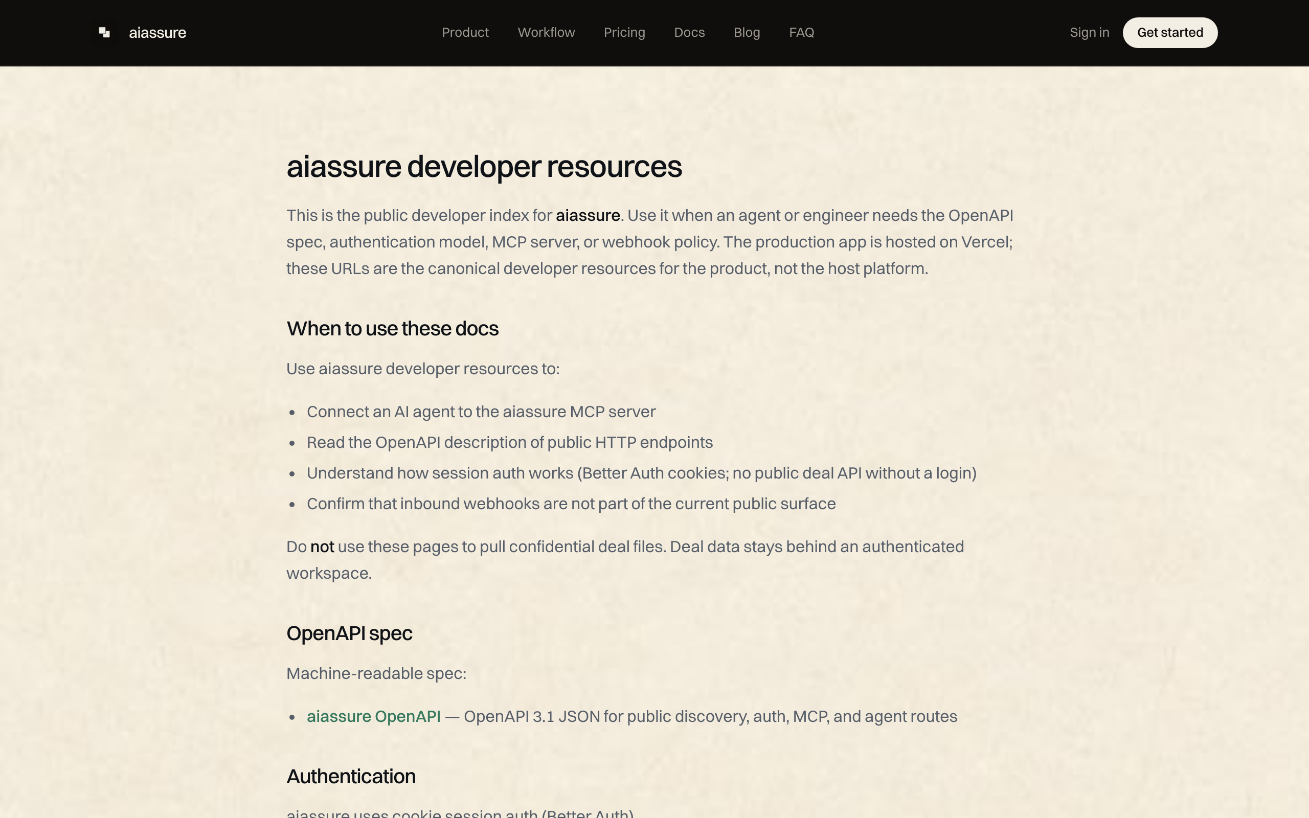 aiassure public developer resources and OpenAPI index