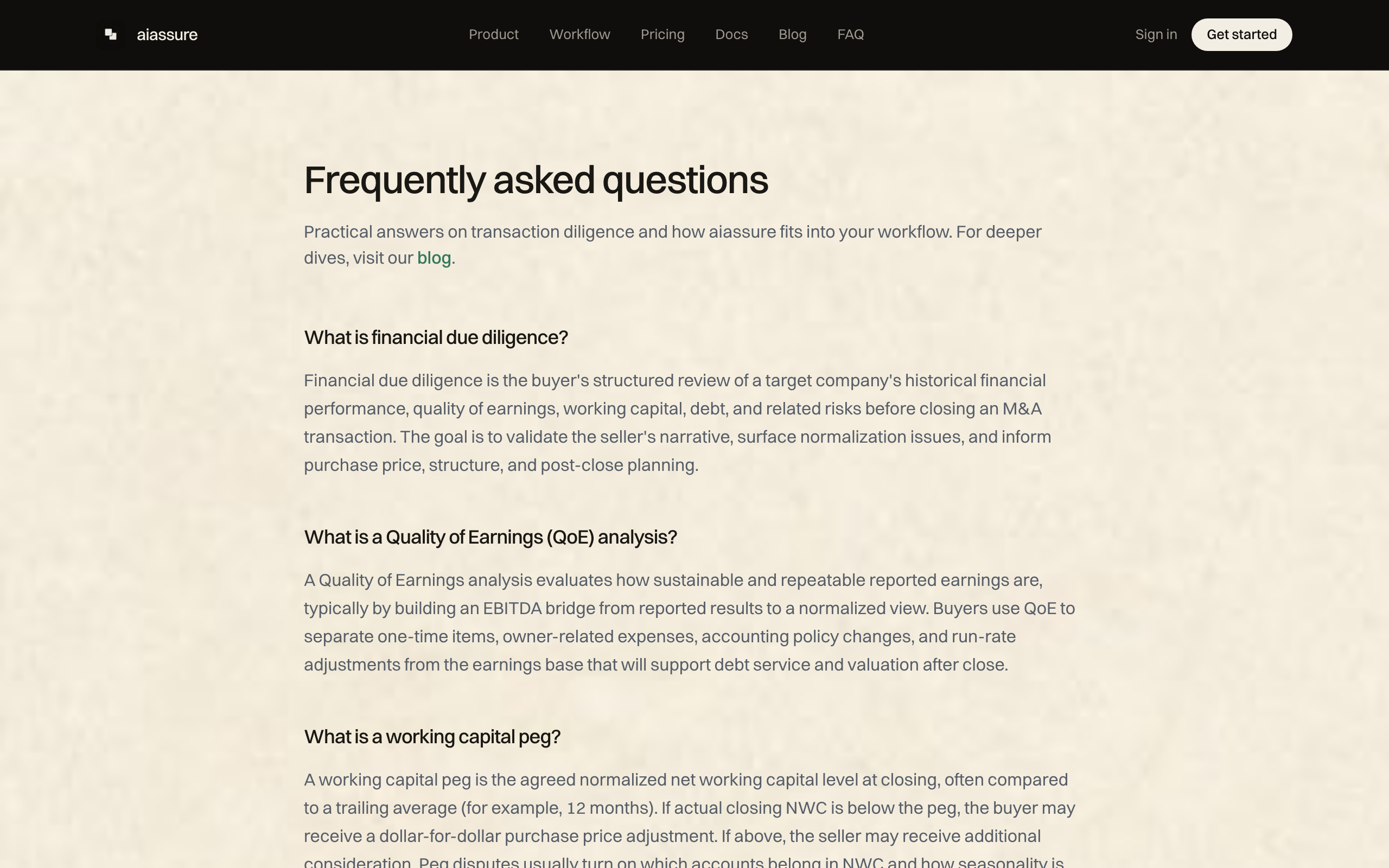 aiassure FAQ on financial due diligence and working capital