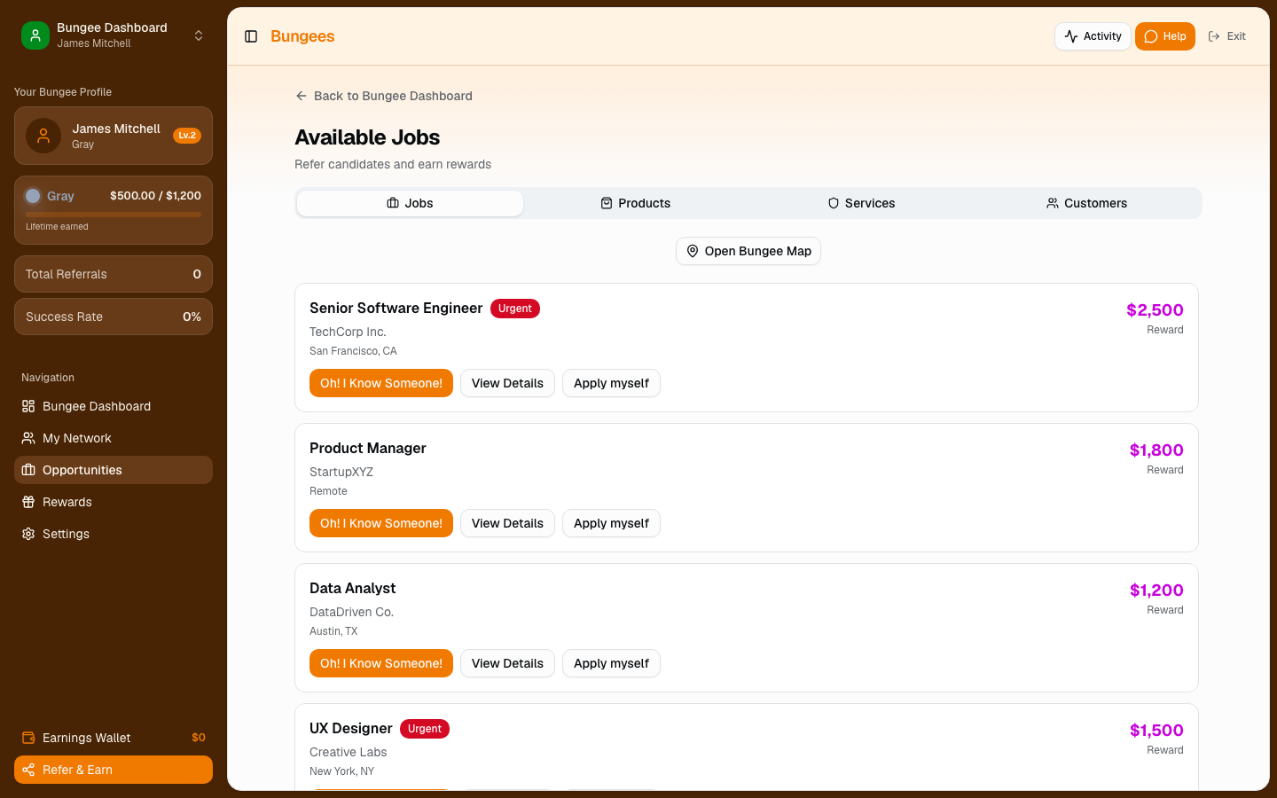 VIA VIA Bungee opportunities listing with available jobs and posted rewards